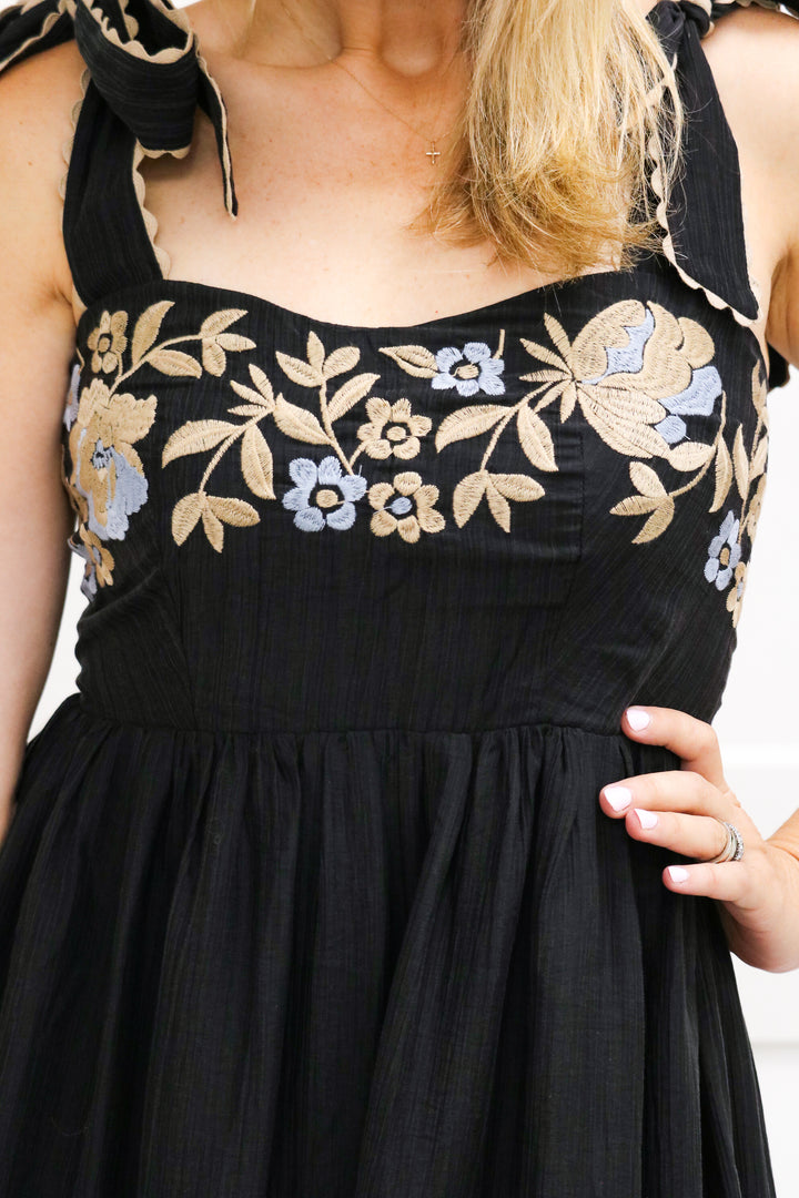 With The Wind Embroidered Maxi, Black