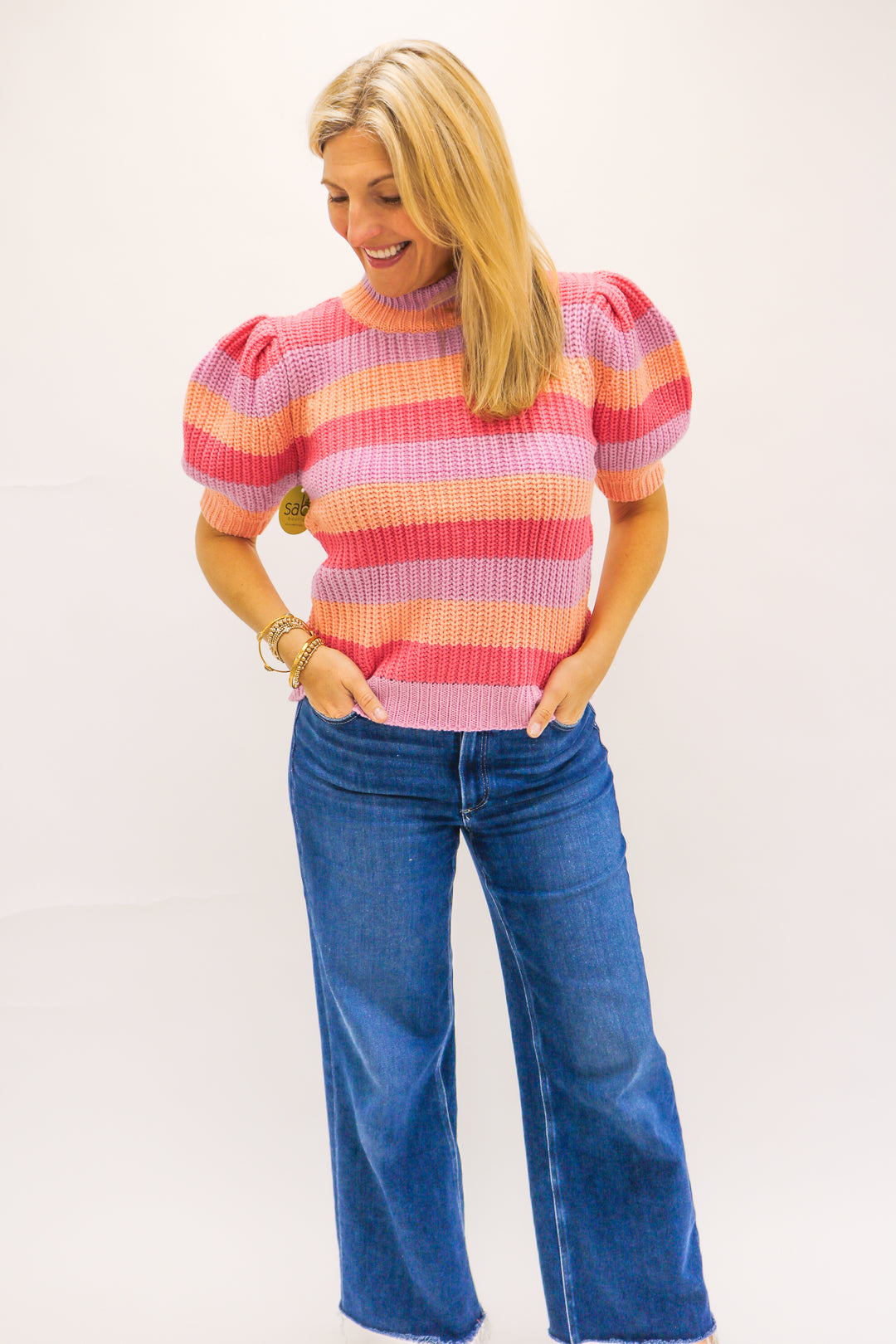 Sherbet Swirl Sweater Top, Pastel Stripe