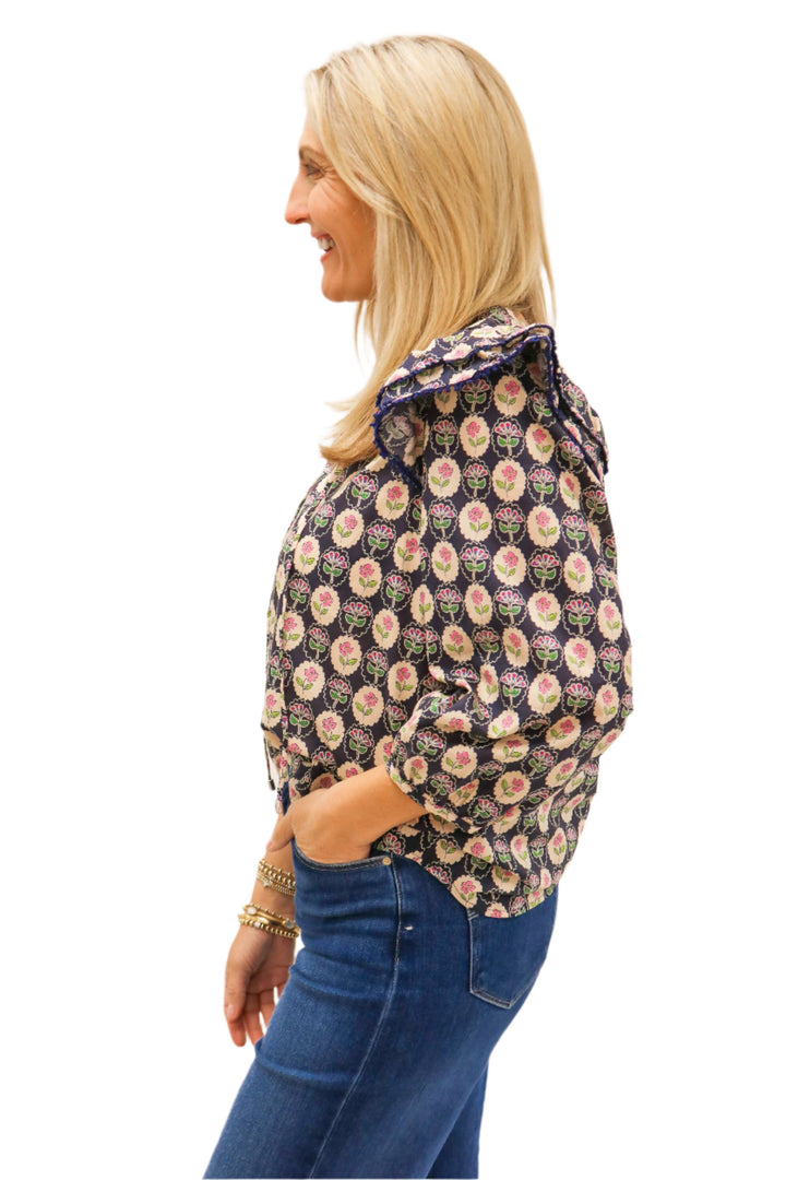 Signed, Sealed, Delivered Puff Sleeve Top, Navy Blooms