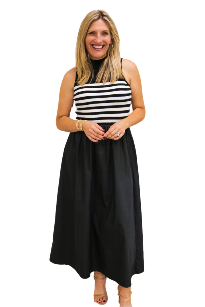 Out For The Weekend Knit Stripe Maxi Dress, Black