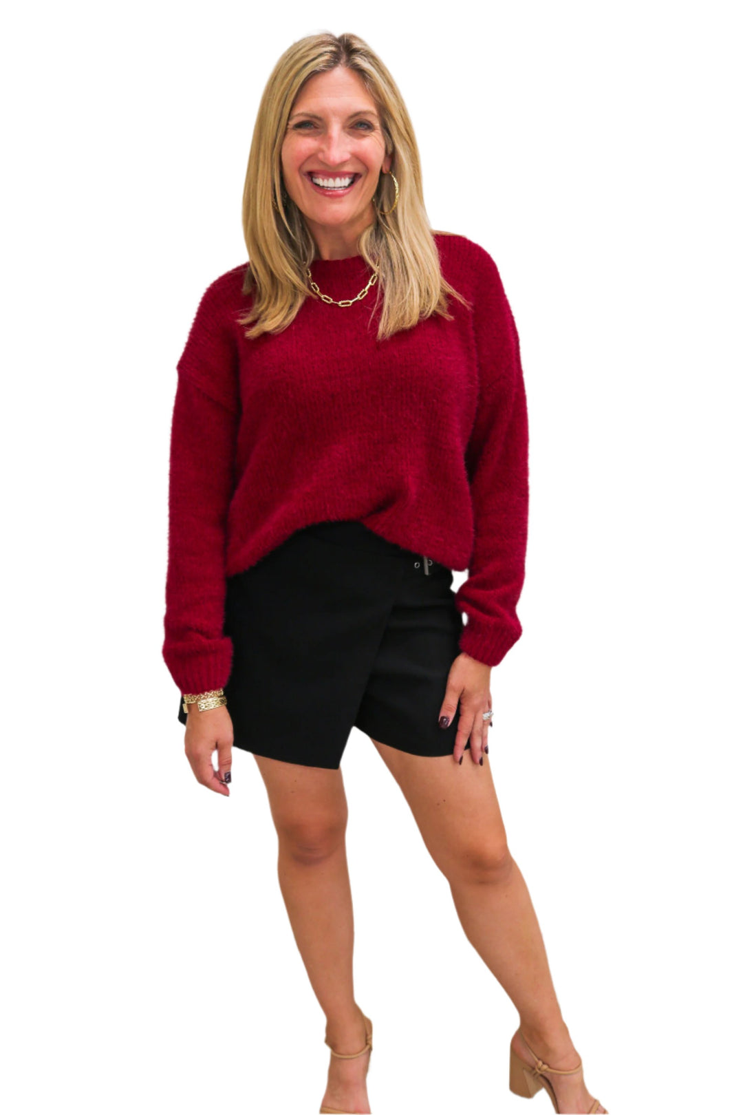 Drop Shoulder Fuzzy Chenille Sweater, Deep Plum