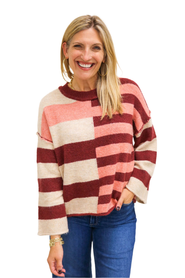 Stripe Time Sweater, Raspberry