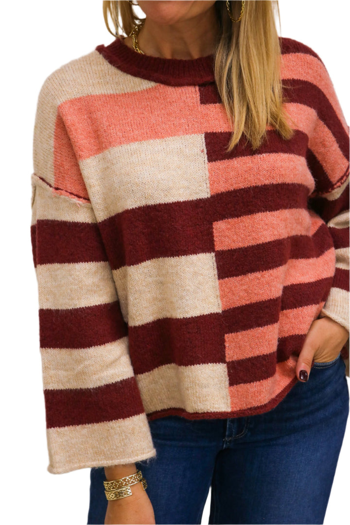 Stripe Time Sweater, Raspberry