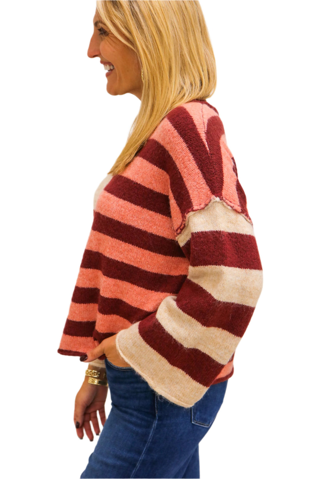 Stripe Time Sweater, Raspberry