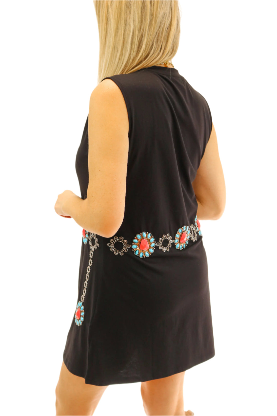 Black Turquoise Necklace & Belt Tank Dress