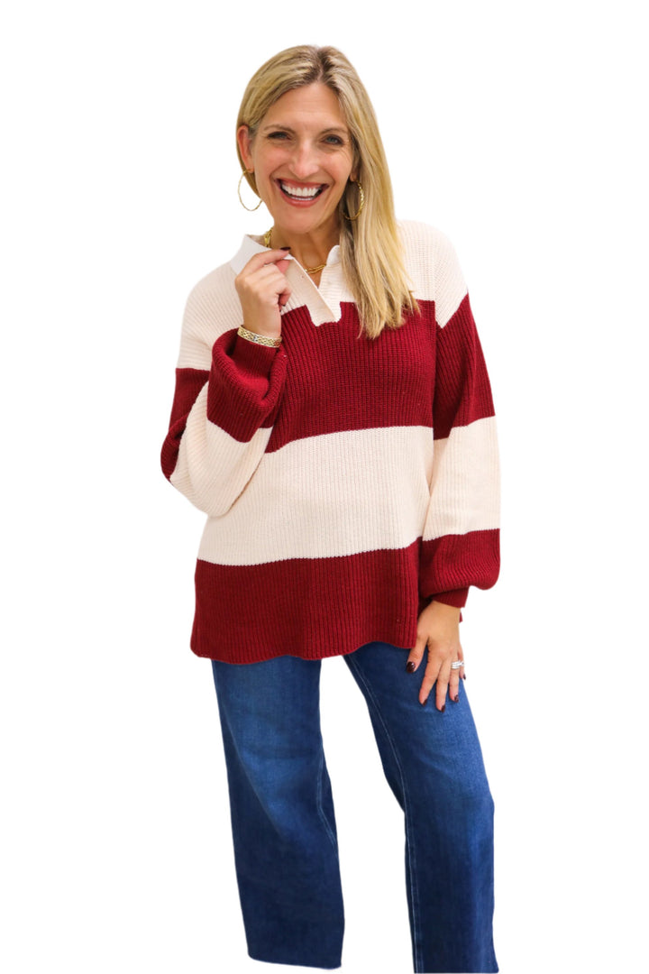 In Your Dreams Striped Sweater, Maroon