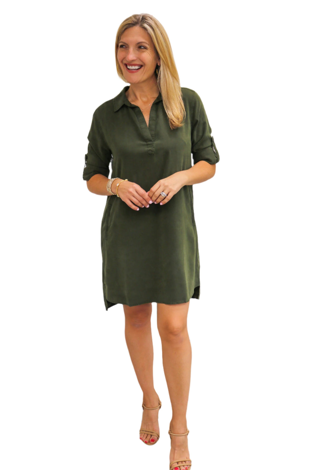 Long Sleeve A-Line Dress, Italian Herb