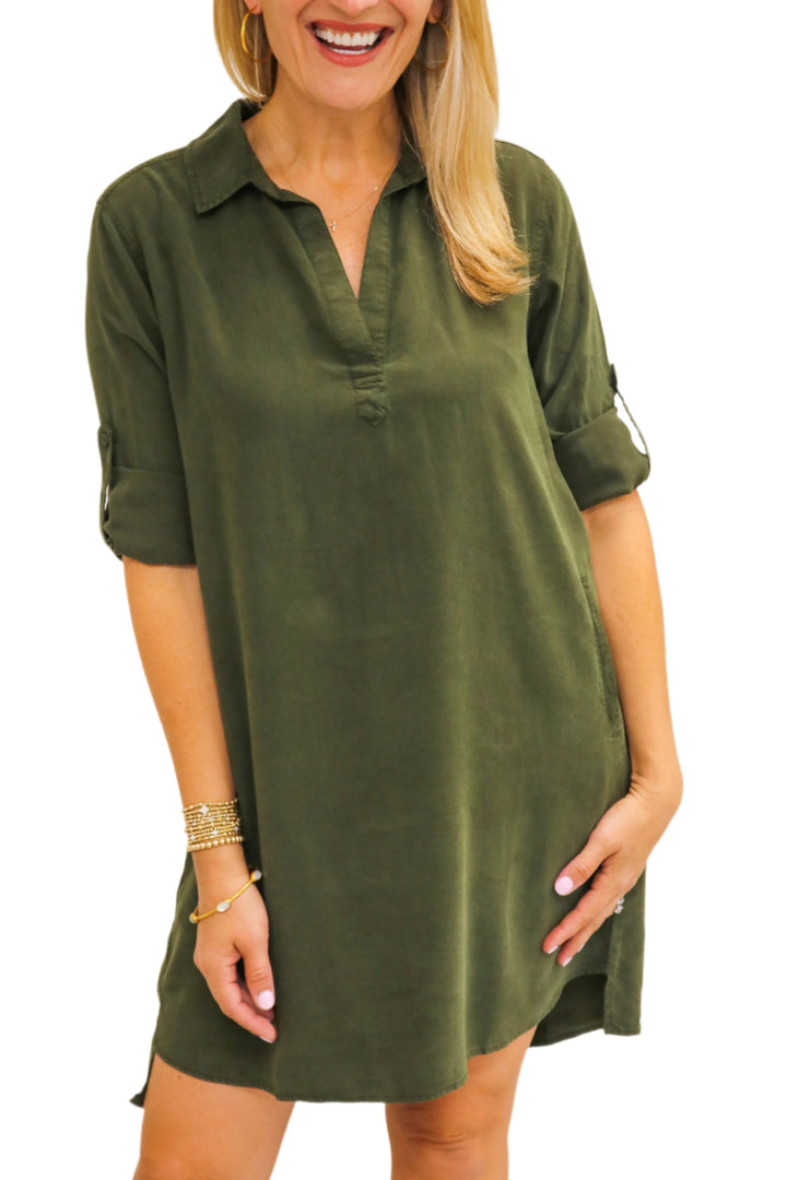 Long Sleeve A-Line Dress, Italian Herb