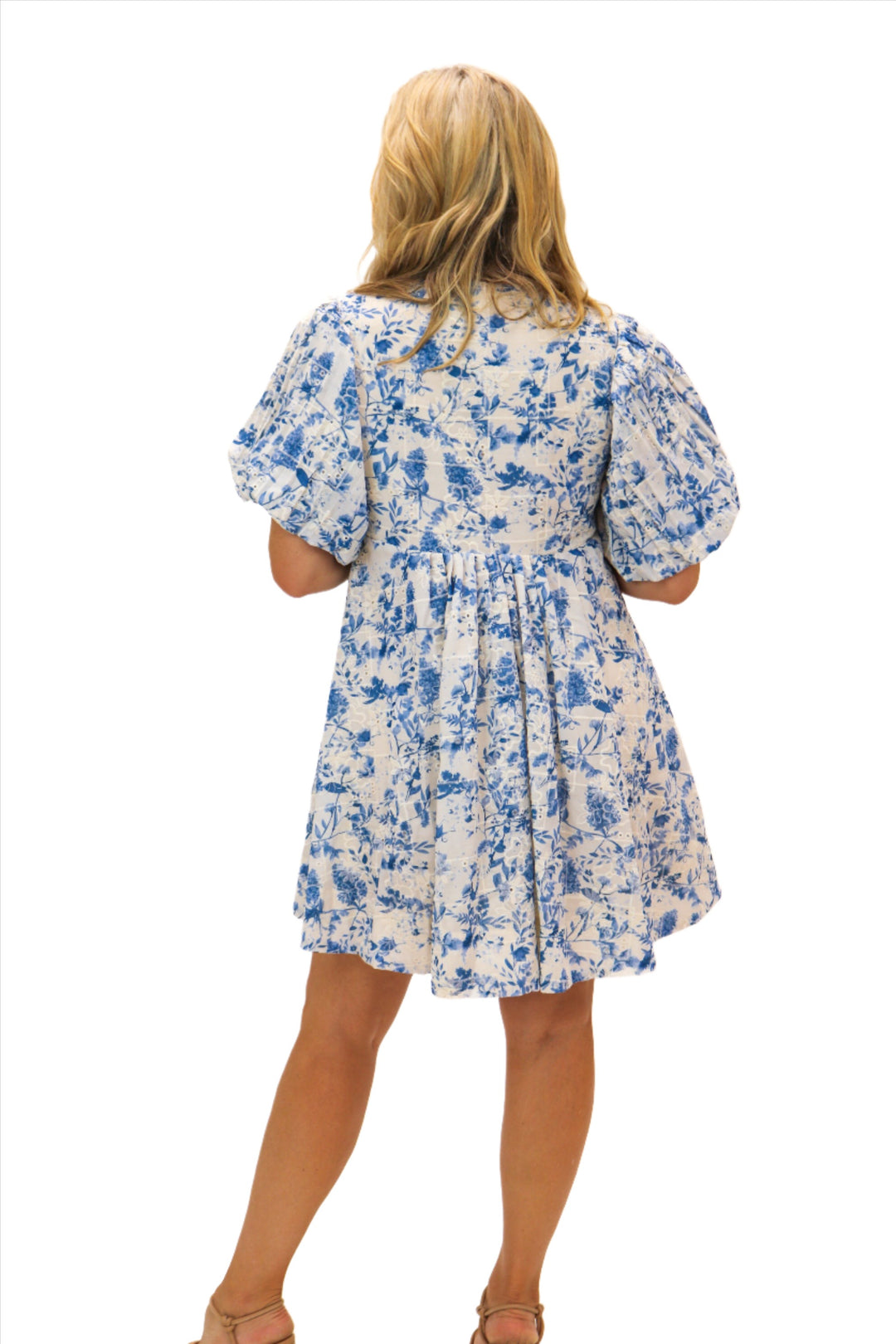 Misty Mornings Eyelet Floral Dress, Blue