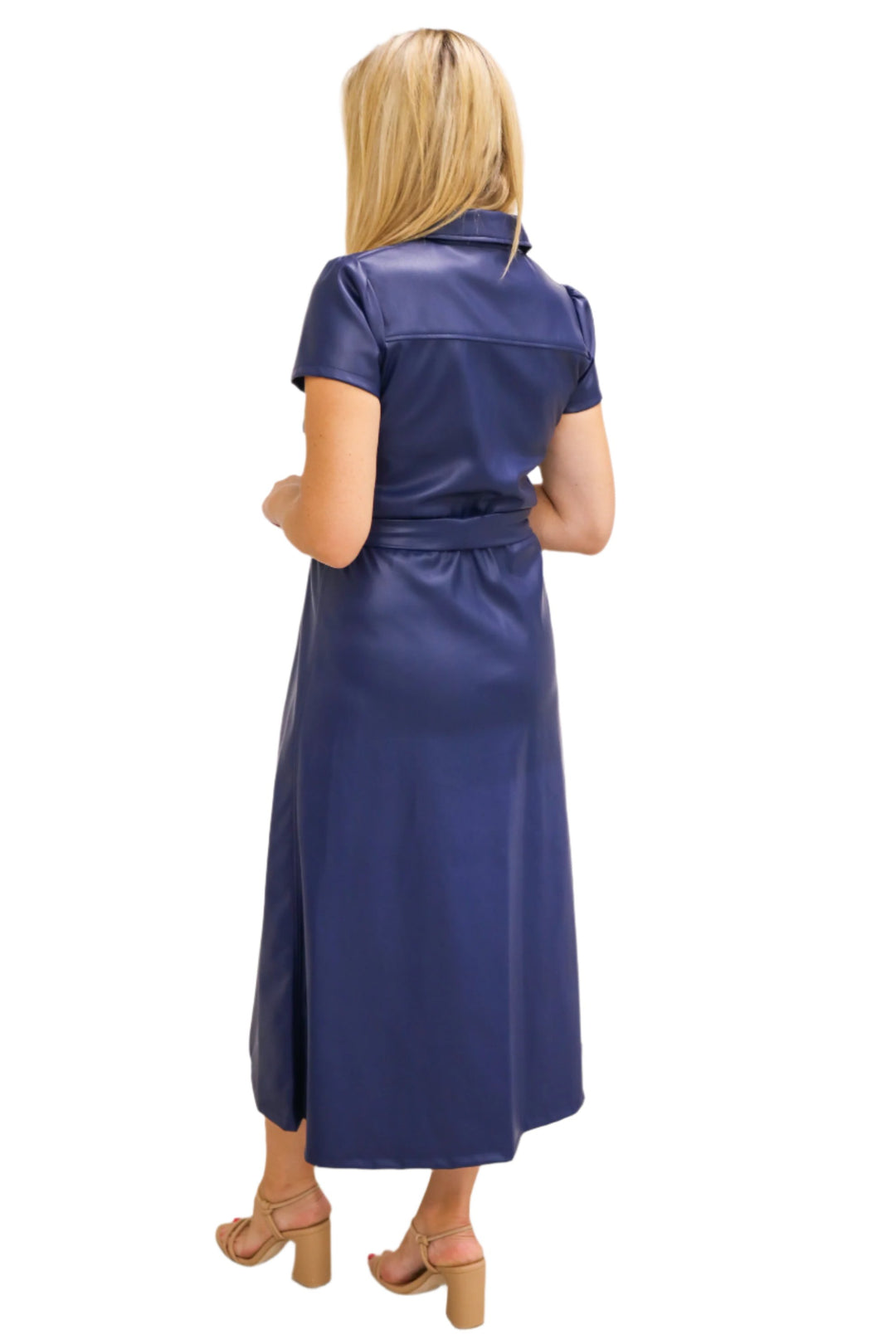 Cecelia Faux Leather Dress, Navy