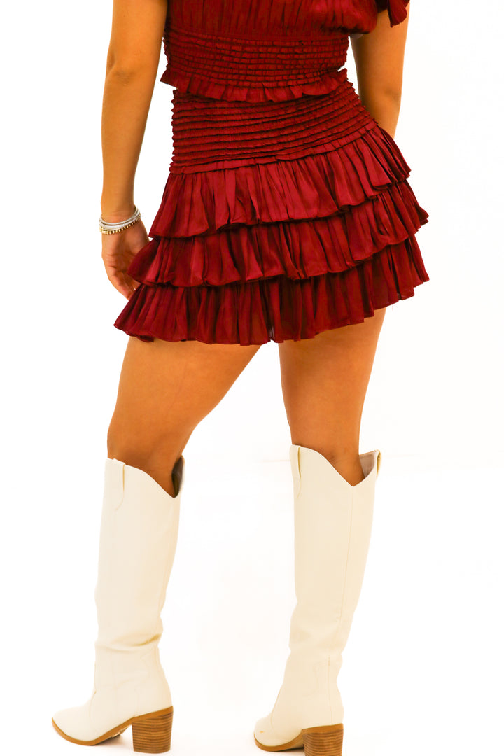 Let's Get Loud Smocked Ruffle Skort, Maroon