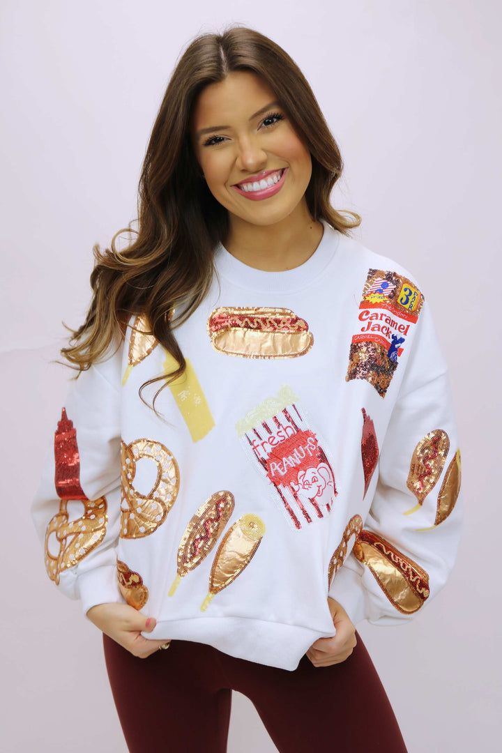 White Scattered Ballpark Food Sweatshirt