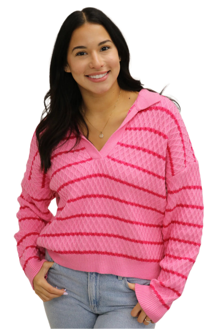 Amelia Striped Sweater, Pink