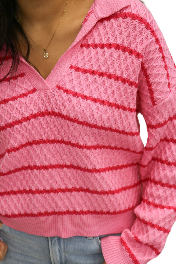 Amelia Striped Sweater, Pink