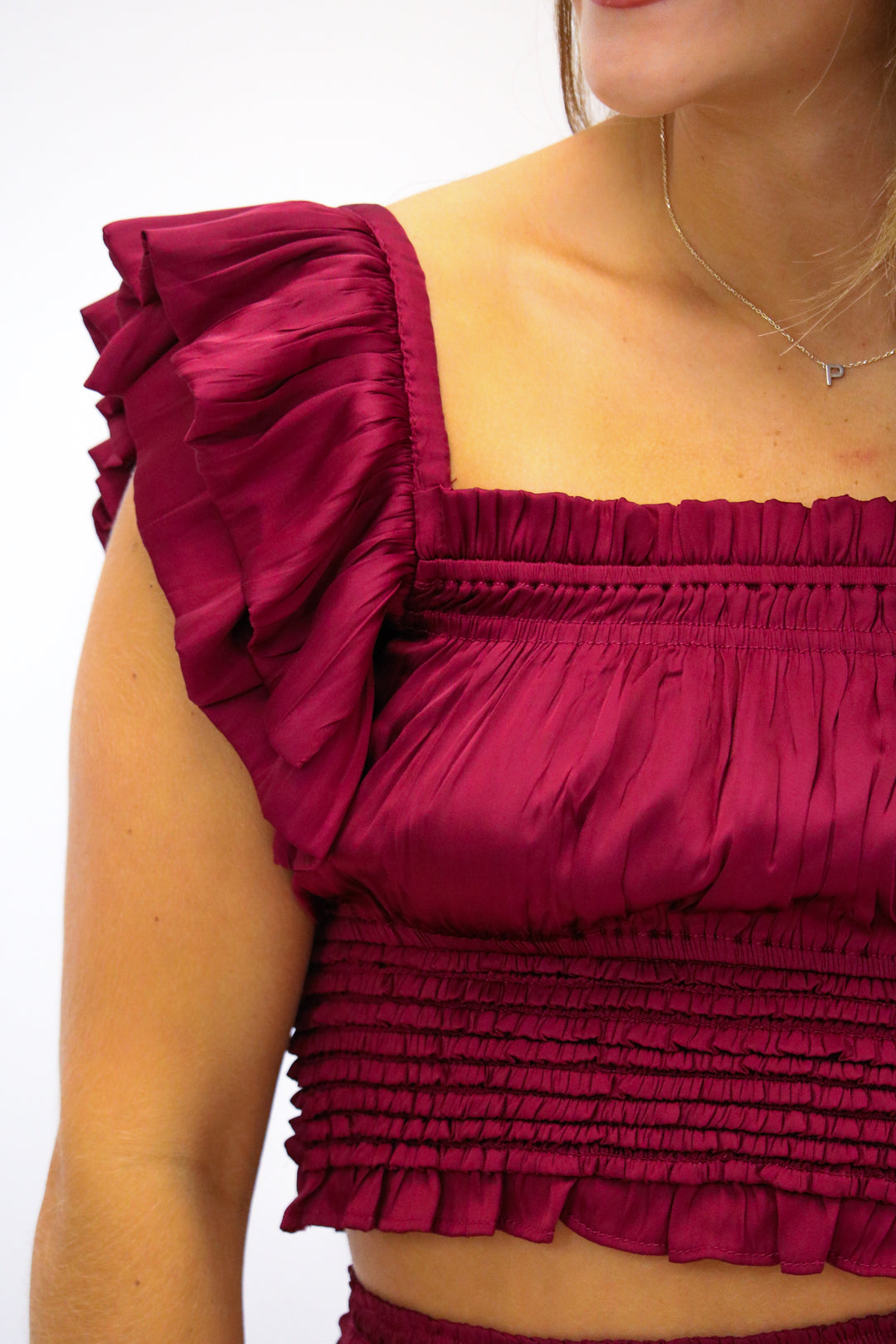 Let's Get Loud Ruffle Sleeve Crop Top, Maroon