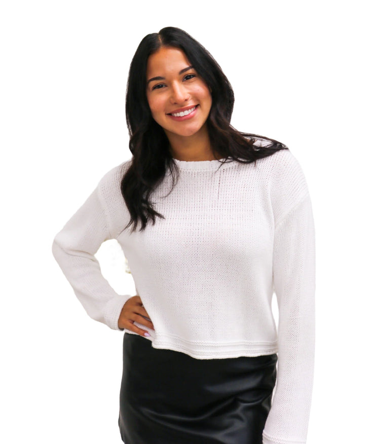 Emerson Cropped Sweater, White