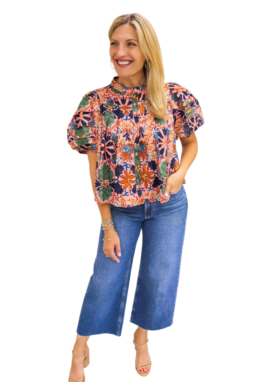 Blooming With Grace Puff Sleeve Top, Peach