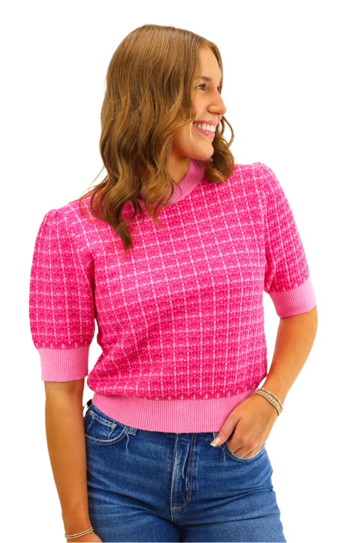 Leave Them Looking Puff Sleeve Knit Top, Pink