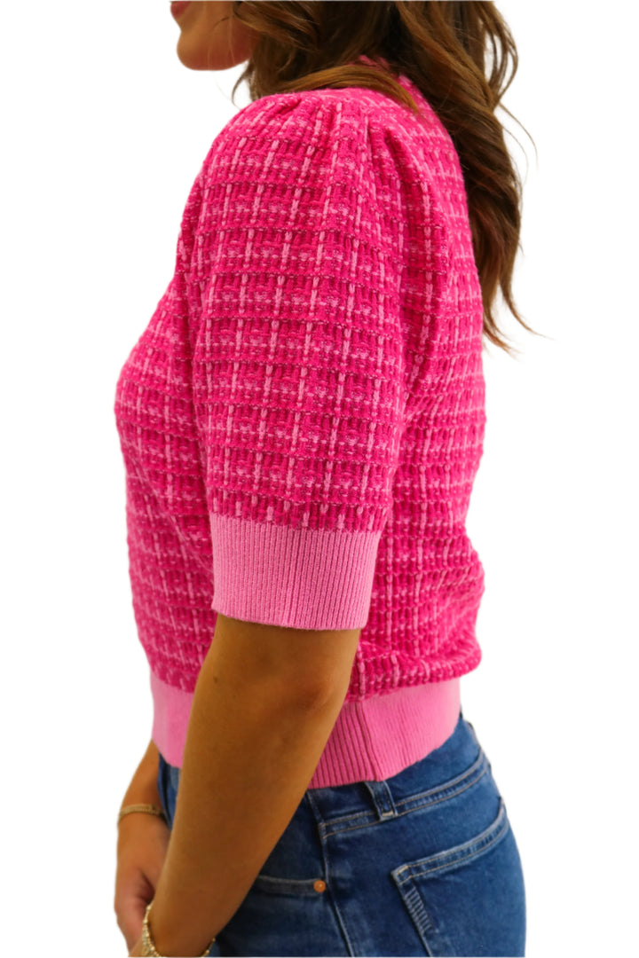 Leave Them Looking Puff Sleeve Knit Top, Pink