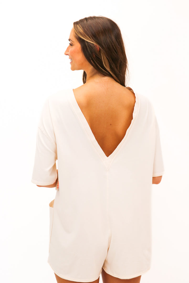 Hot Shot Tee Romper, Bleached Clay