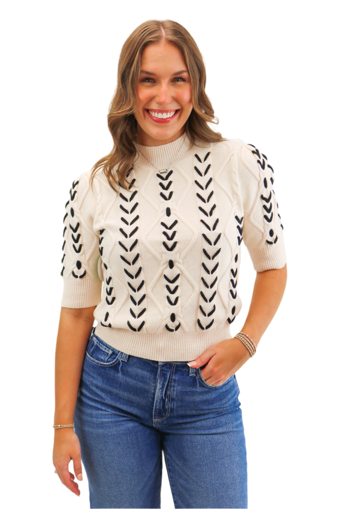 Contrasting Ideas Puff Sleeve Top, Cream