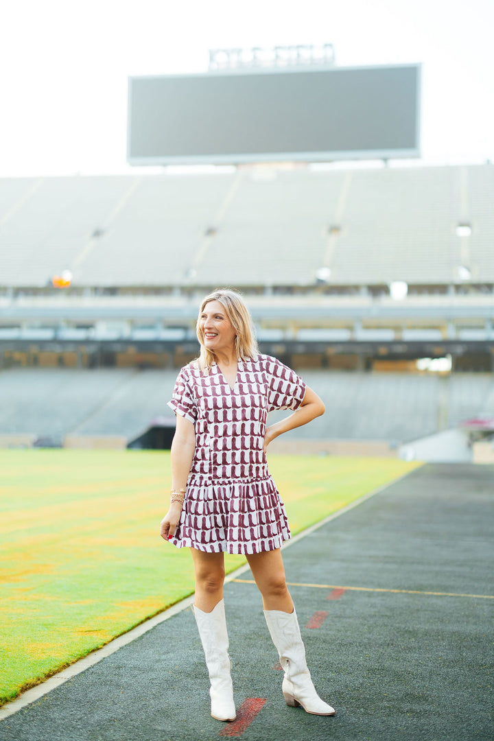 Lucy Dress, Maroon Boots