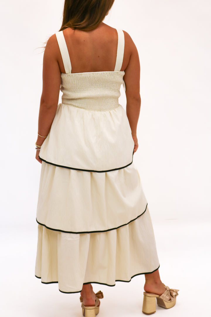 The Ties That Bind Tiered Midi Dress, Cream