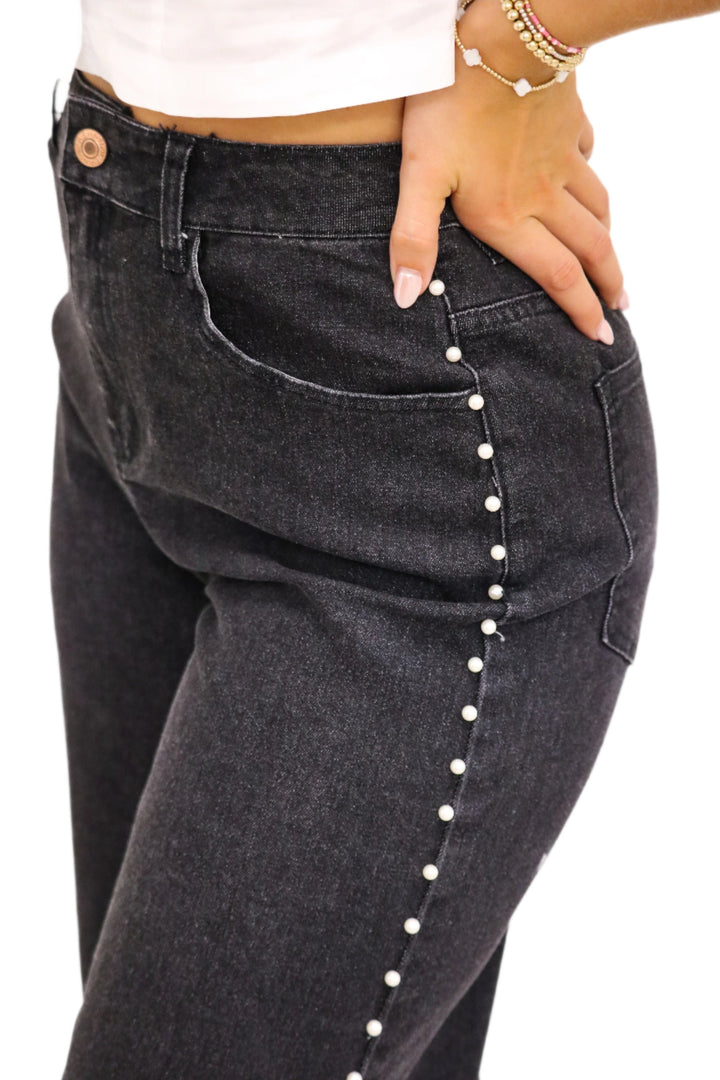 Head Held High Pearl Studded Jeans, Black