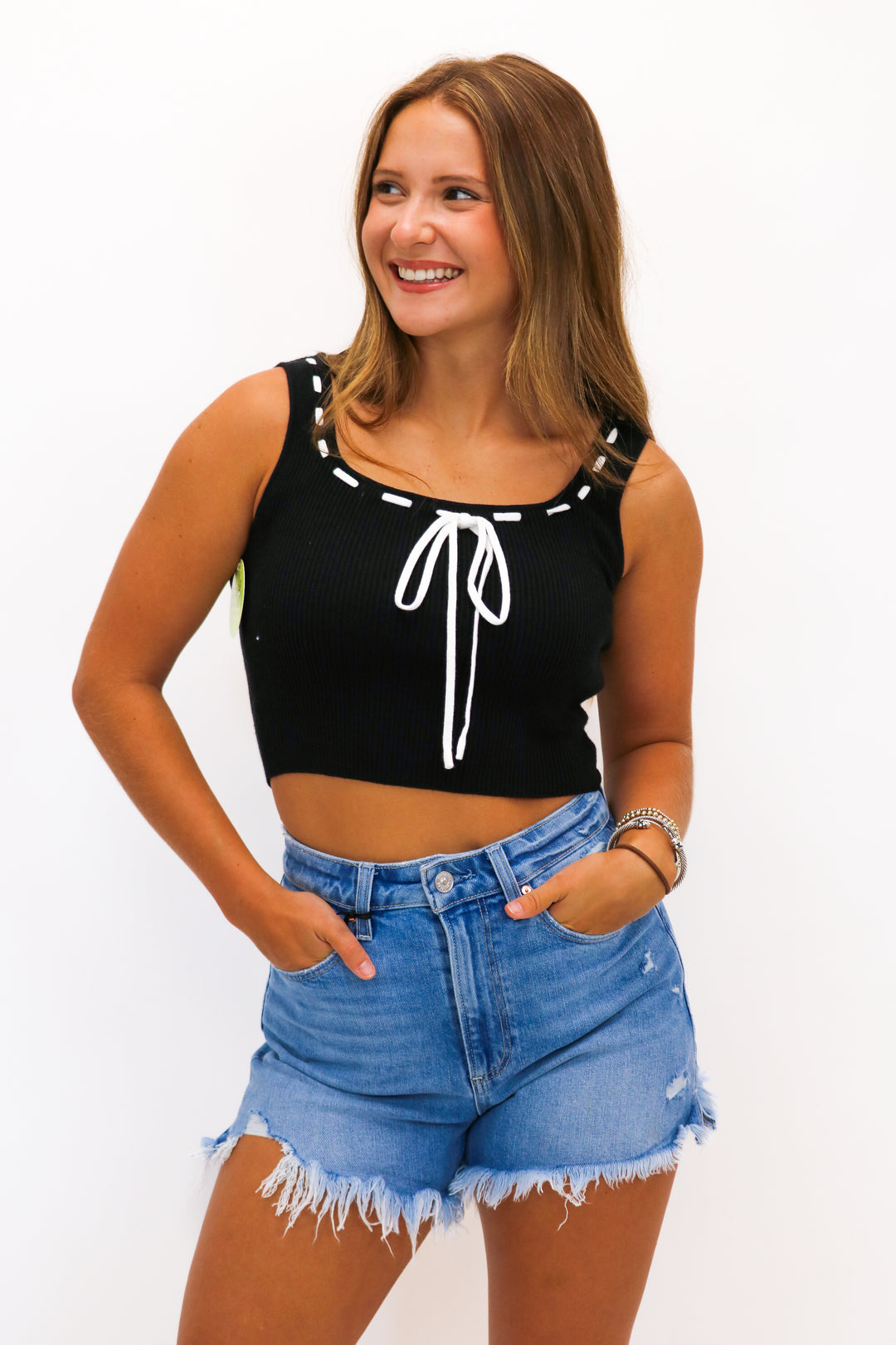 Easy Does It Bow Knit Tank, Black