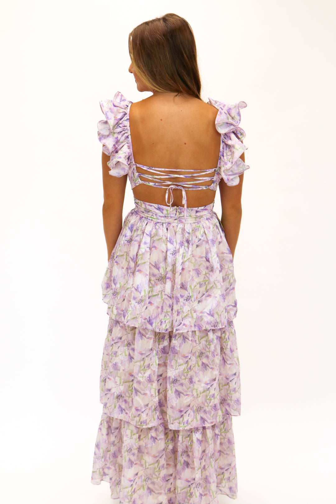 Romantic Getaway Ruffled Maxi Dress, Purple