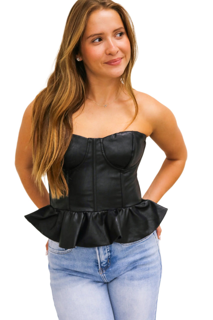 Just Peachy Corset Top, Faux Leather