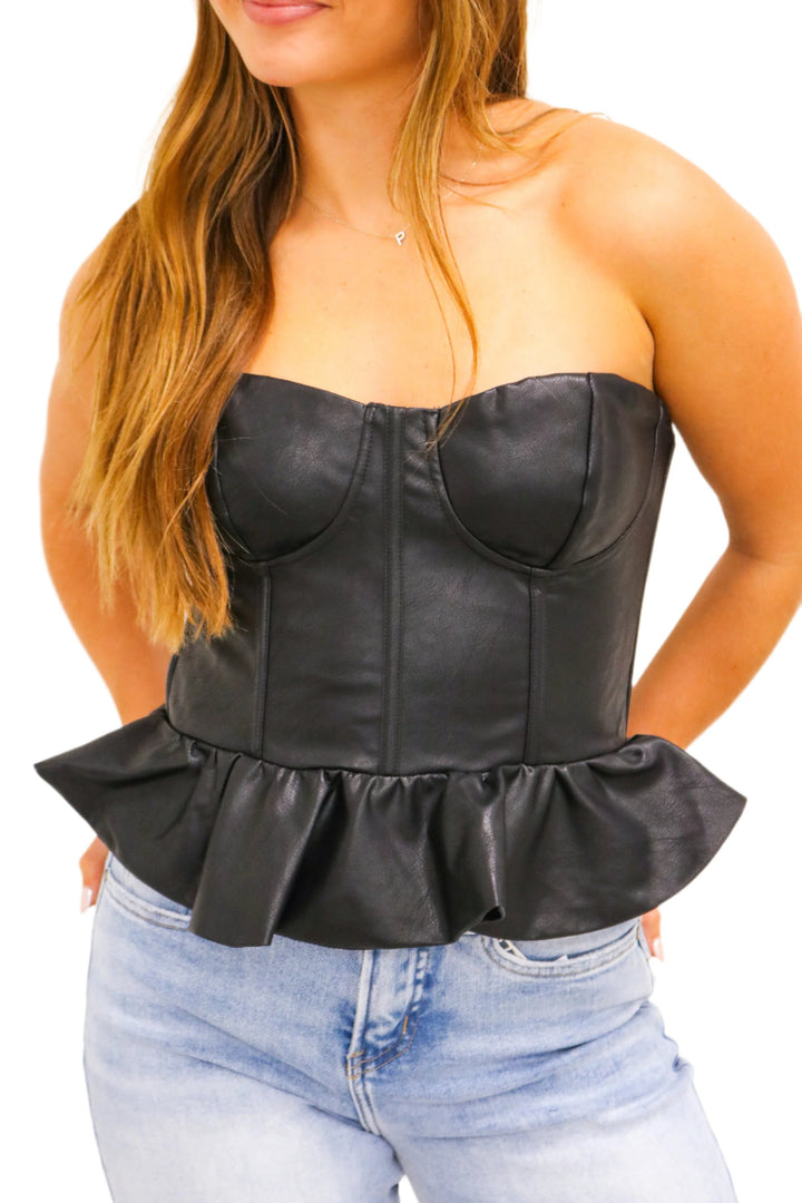 Just Peachy Corset Top, Faux Leather