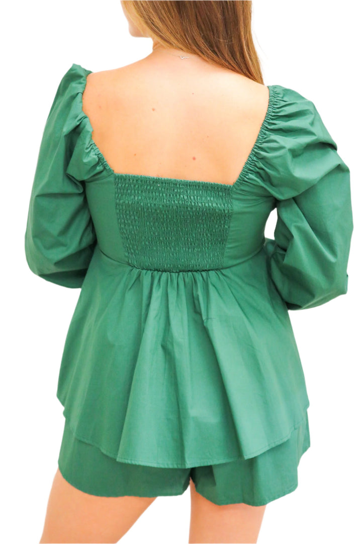 Set The Tone Smocked Romper, Green