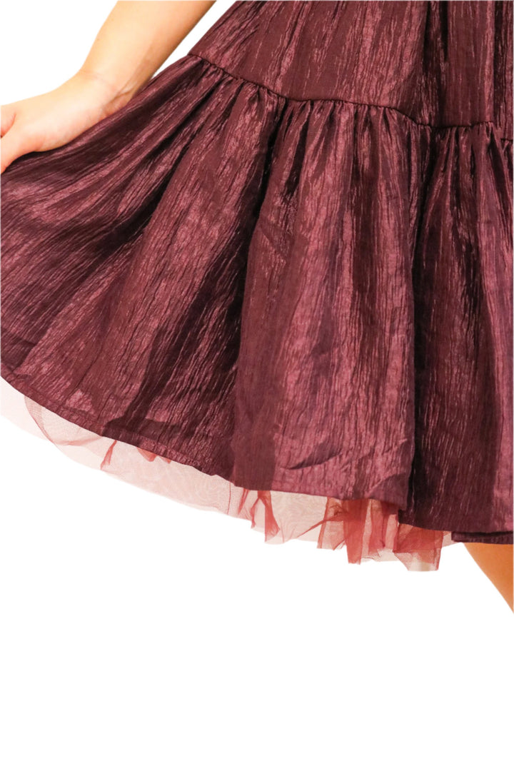 Deep Satin Dress, Maroon