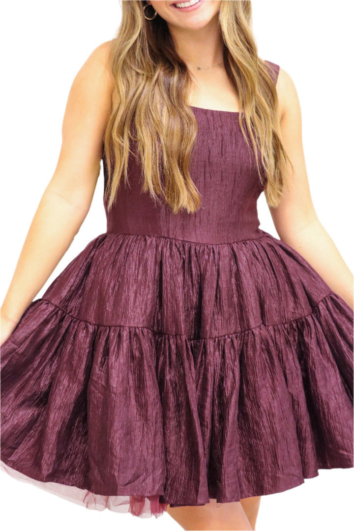 Deep Satin Dress, Maroon