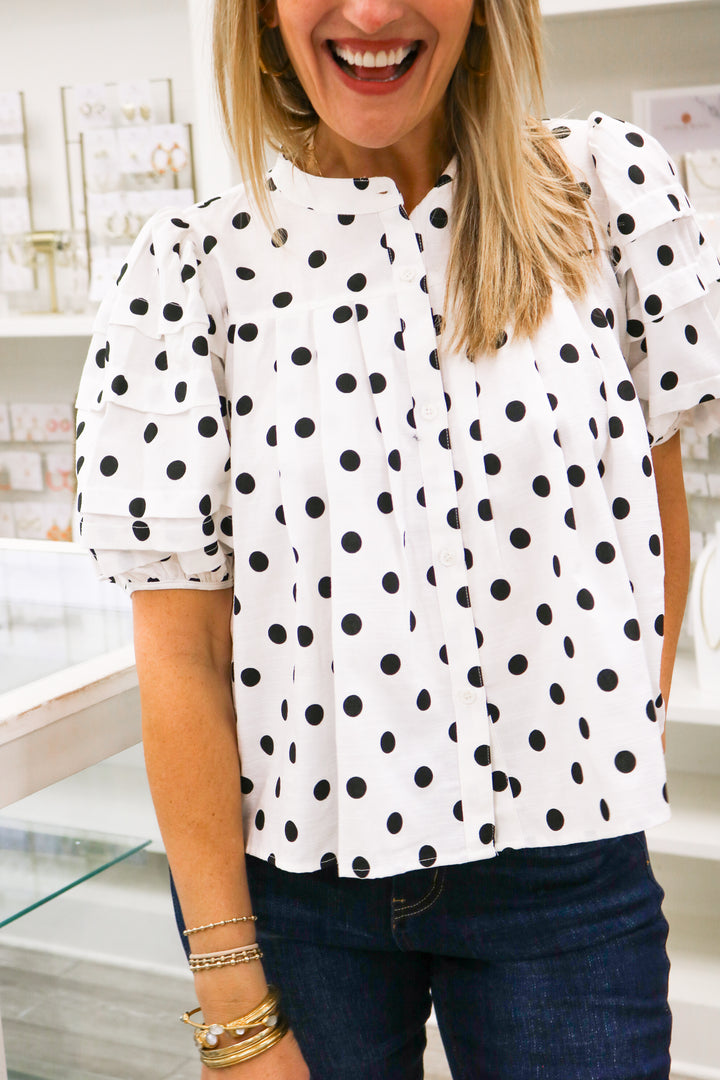 Brynlee Polka Dot Top, Black/White