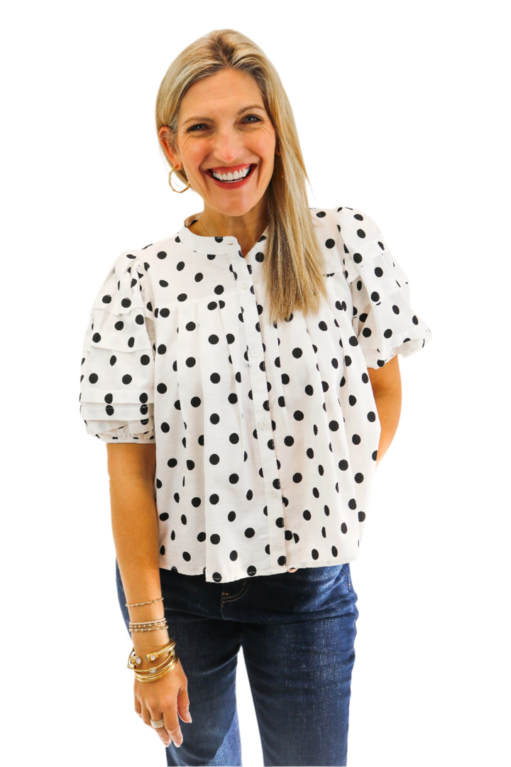 Brynlee Polka Dot Top, Black/White