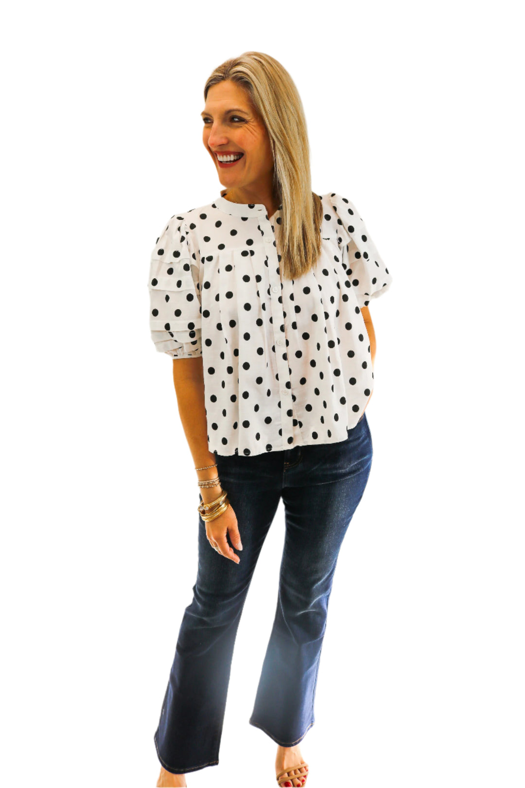 Brynlee Polka Dot Top, Black/White