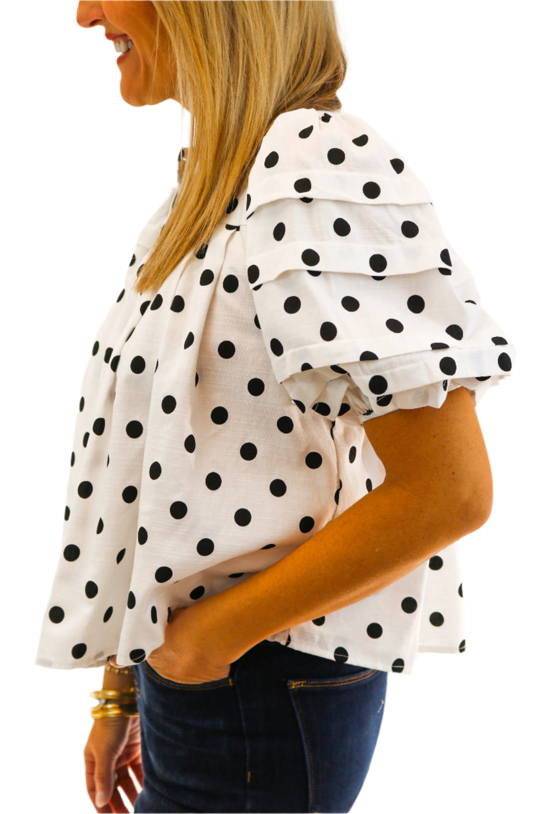 Brynlee Polka Dot Top, Black/White