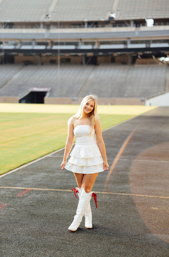 Ready To Rock Tiered Denim Dress, White