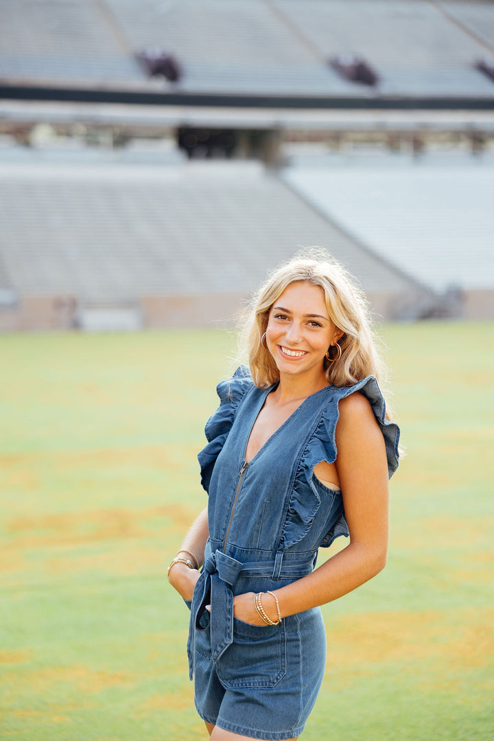 Rodeo Denim Romper, Blue Denim