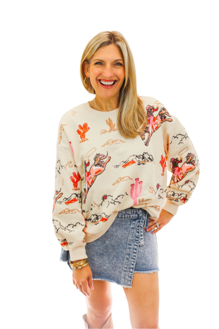 Beige Bucking Cowgirl Sweatshirt