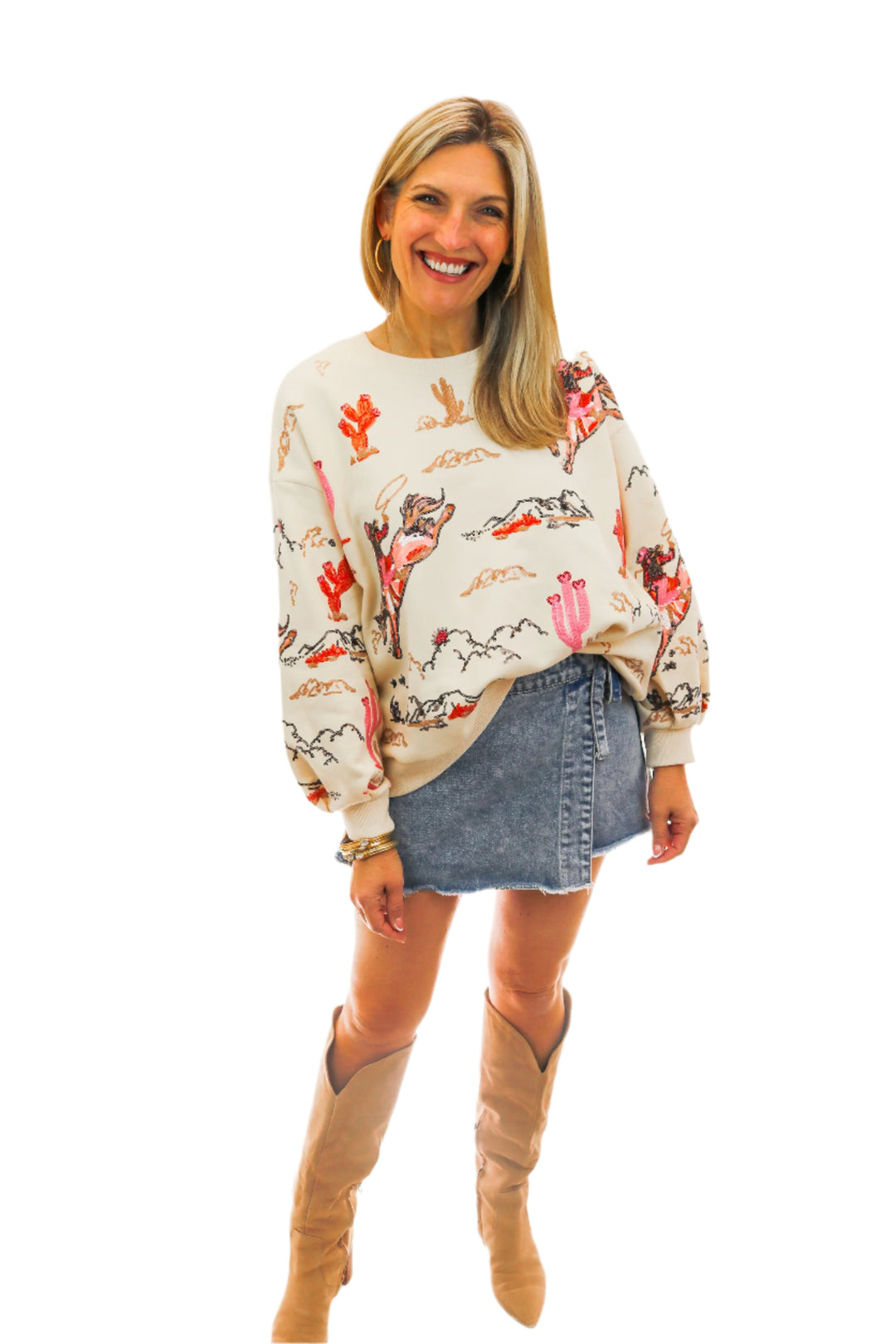 Beige Bucking Cowgirl Sweatshirt