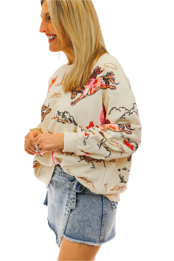 Beige Bucking Cowgirl Sweatshirt