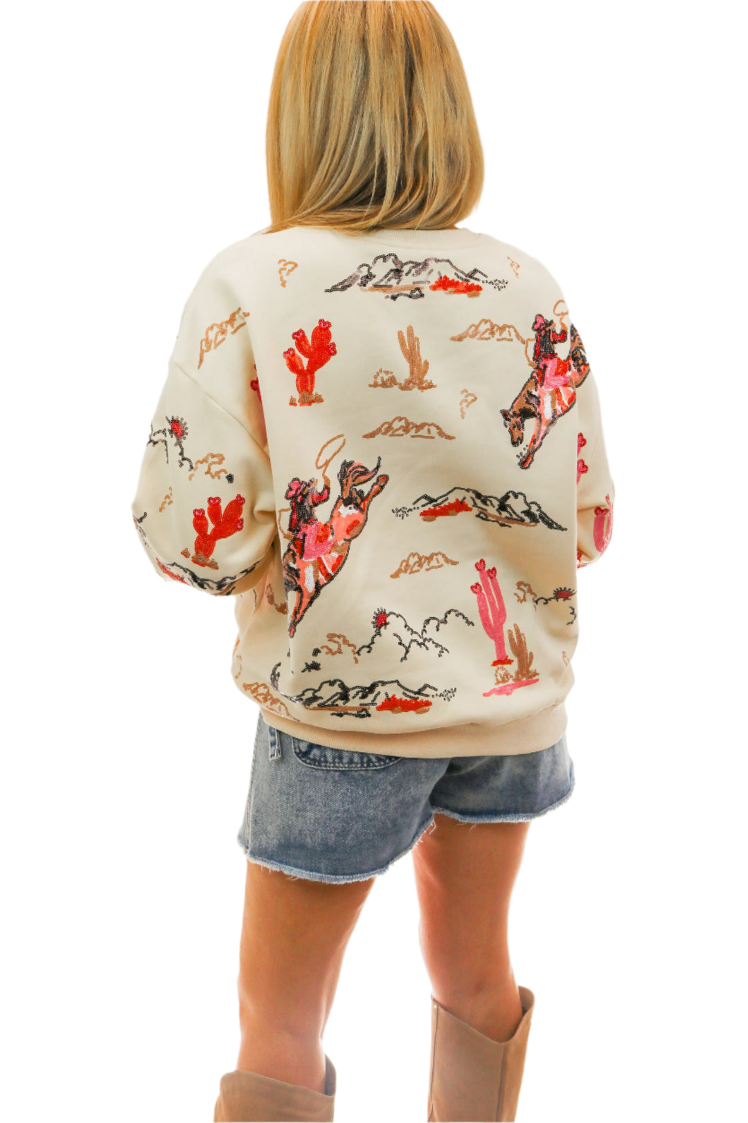 Beige Bucking Cowgirl Sweatshirt