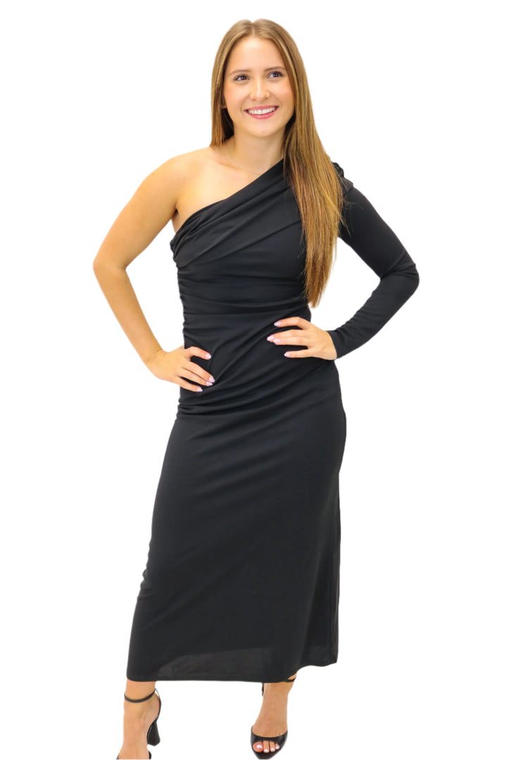 York One Shoulder Maxi Dress, Black