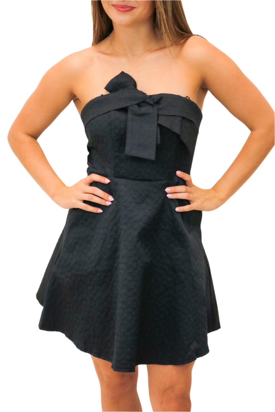 Last Call Strapless Bow Dress, Black