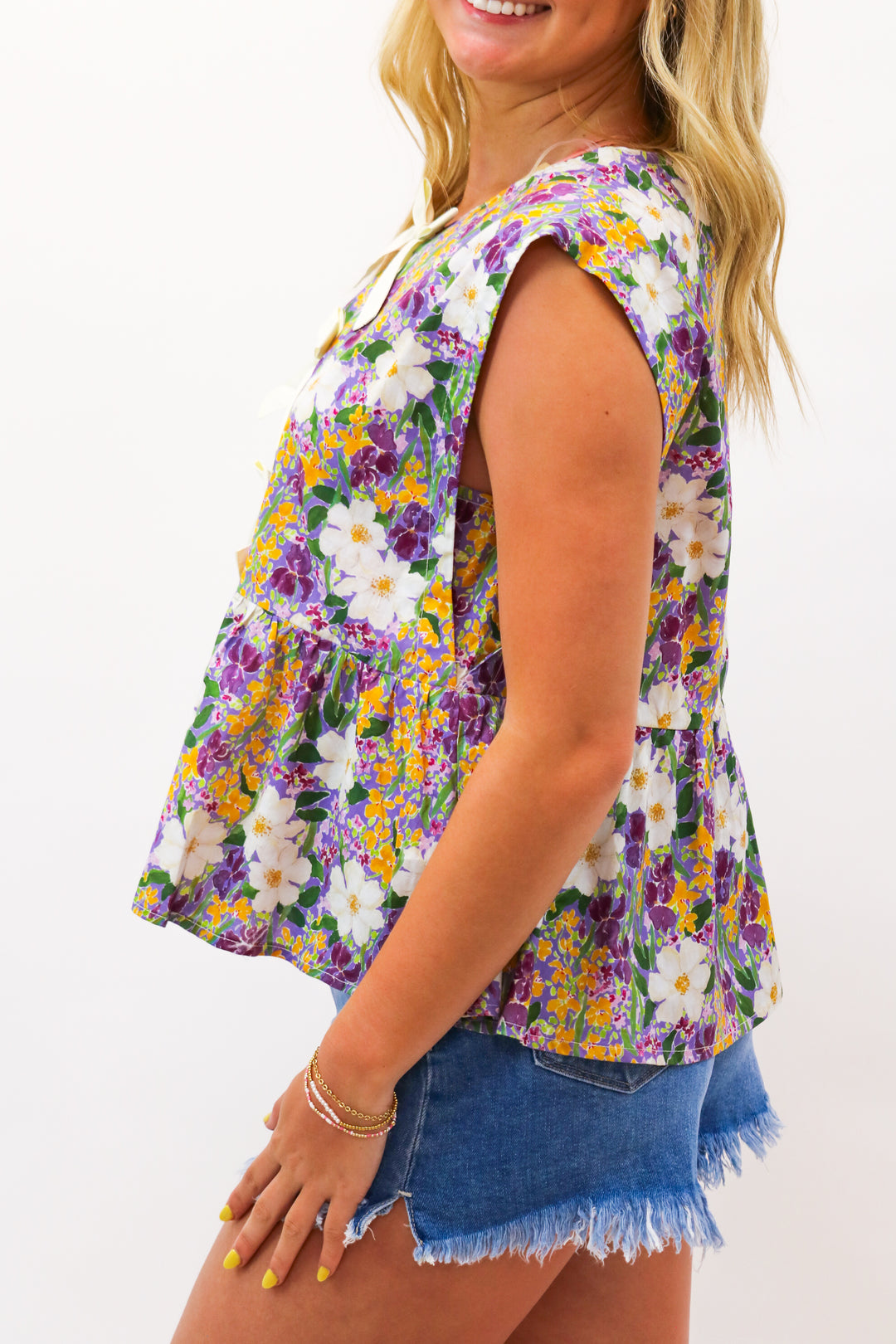 Penelope Bow Top, Purple Multi