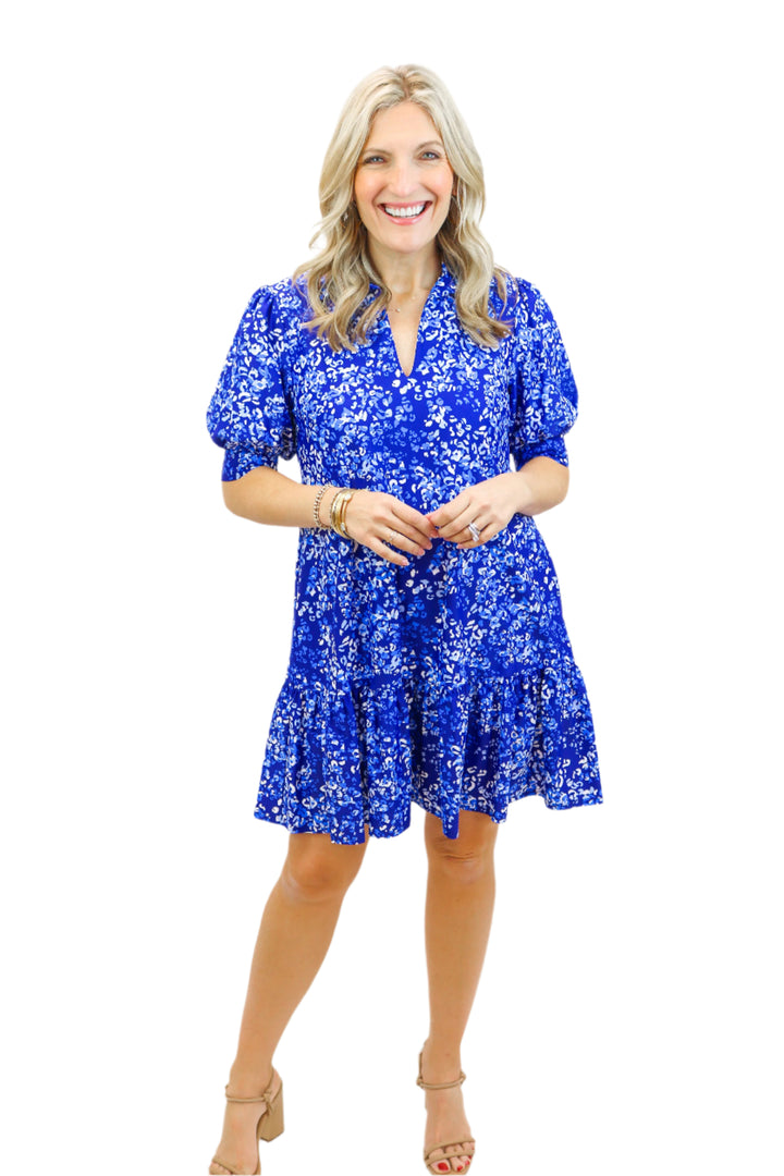 Tierney Dress, Painterly Cheetah Beacon Blue