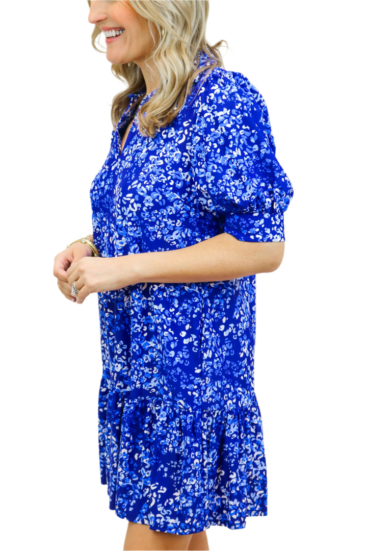 Tierney Dress, Painterly Cheetah Beacon Blue